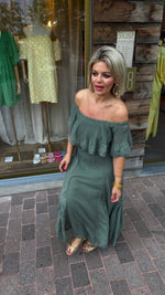 Afbeelding in Gallery-weergave laden, Off shoulder jurk/ groen/TESS
