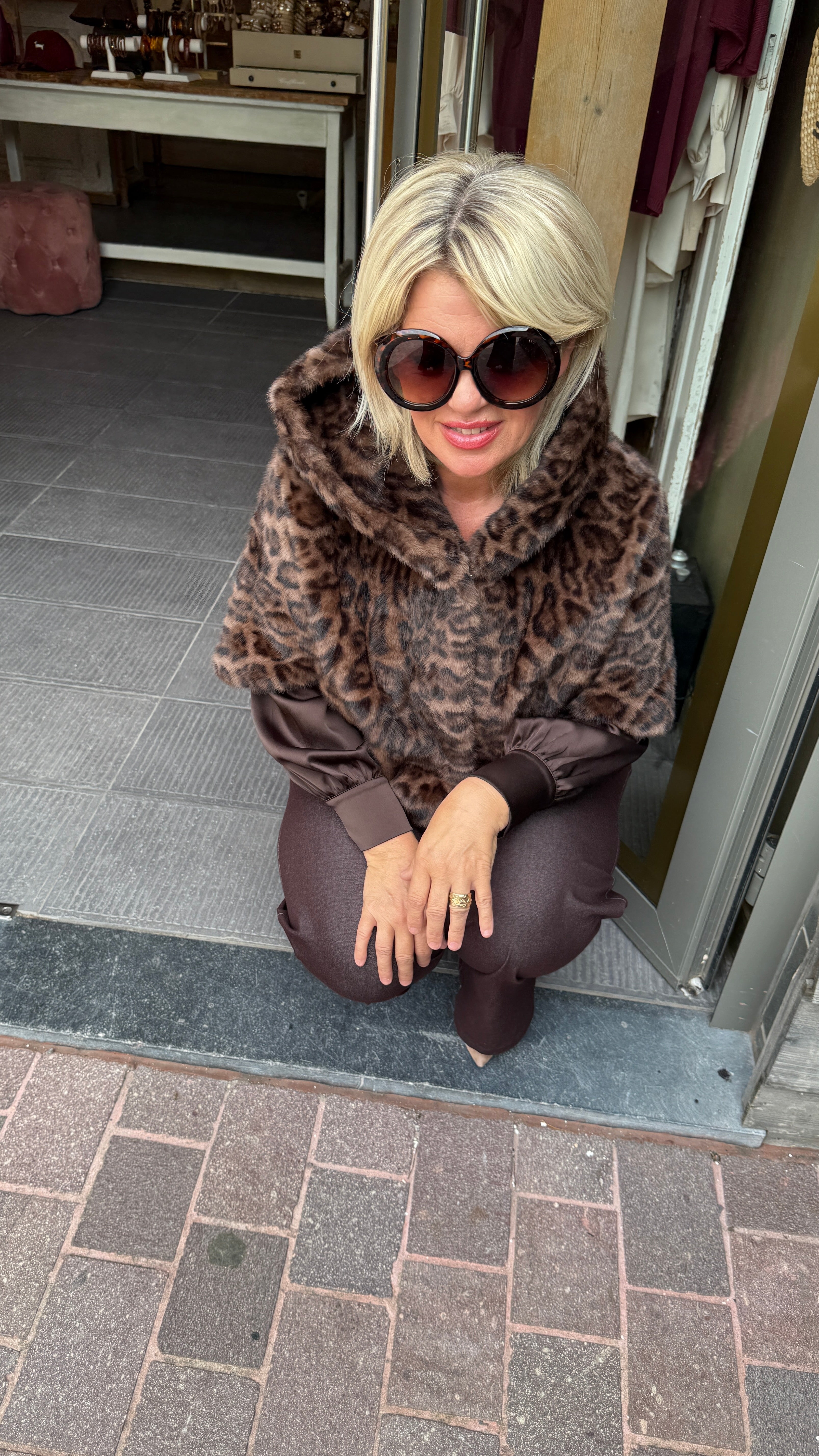 Fake fur vest/ leopard/MEI-LI