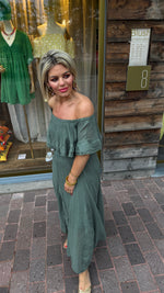 Afbeelding in Gallery-weergave laden, Off shoulder jurk/ groen/TESS
