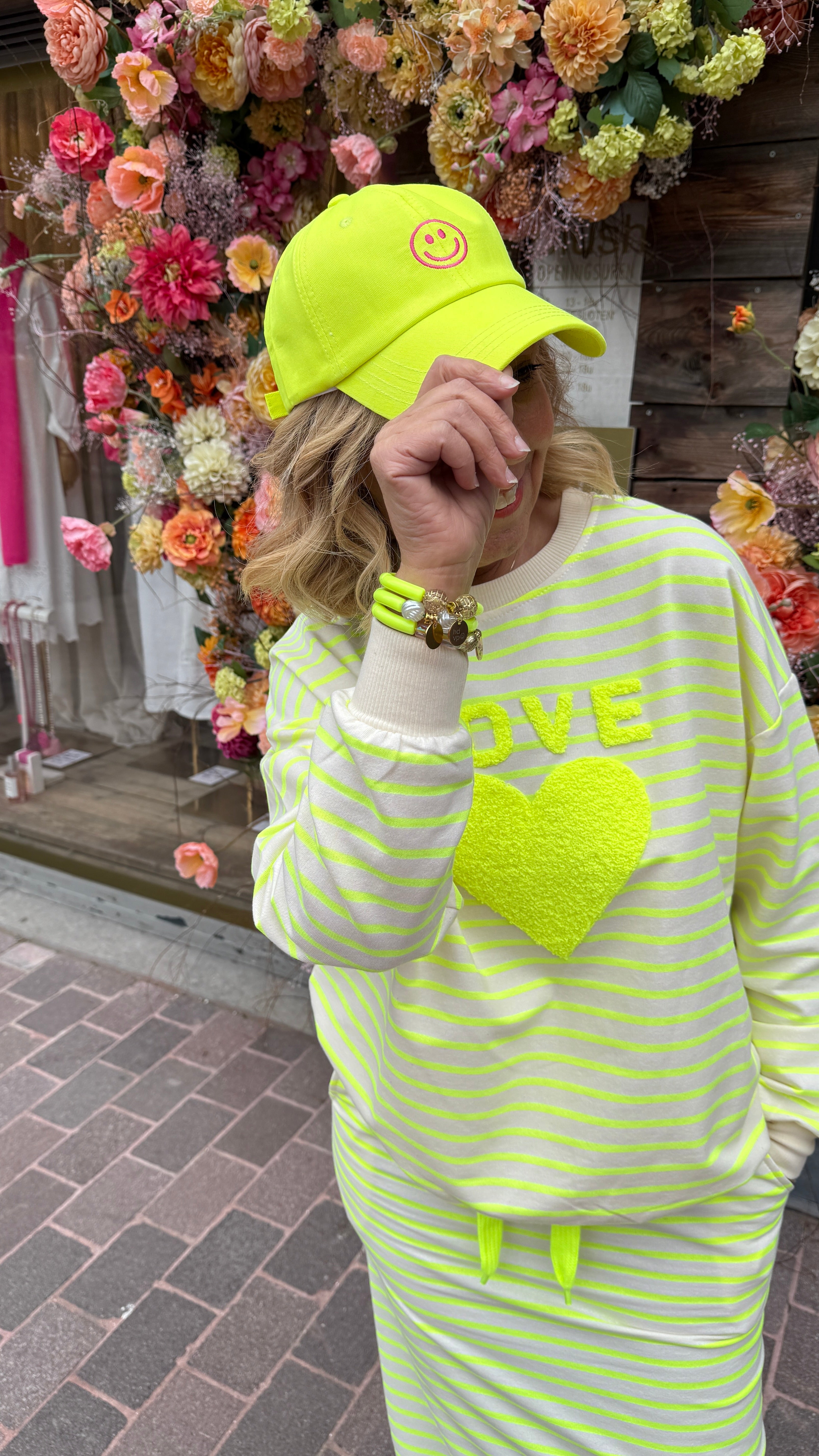Sweater streep/ fluo geel/ hart