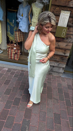 Afbeelding in Gallery-weergave laden, Satinlook jurk/ asymmetrisch/strik/ ALIZE
