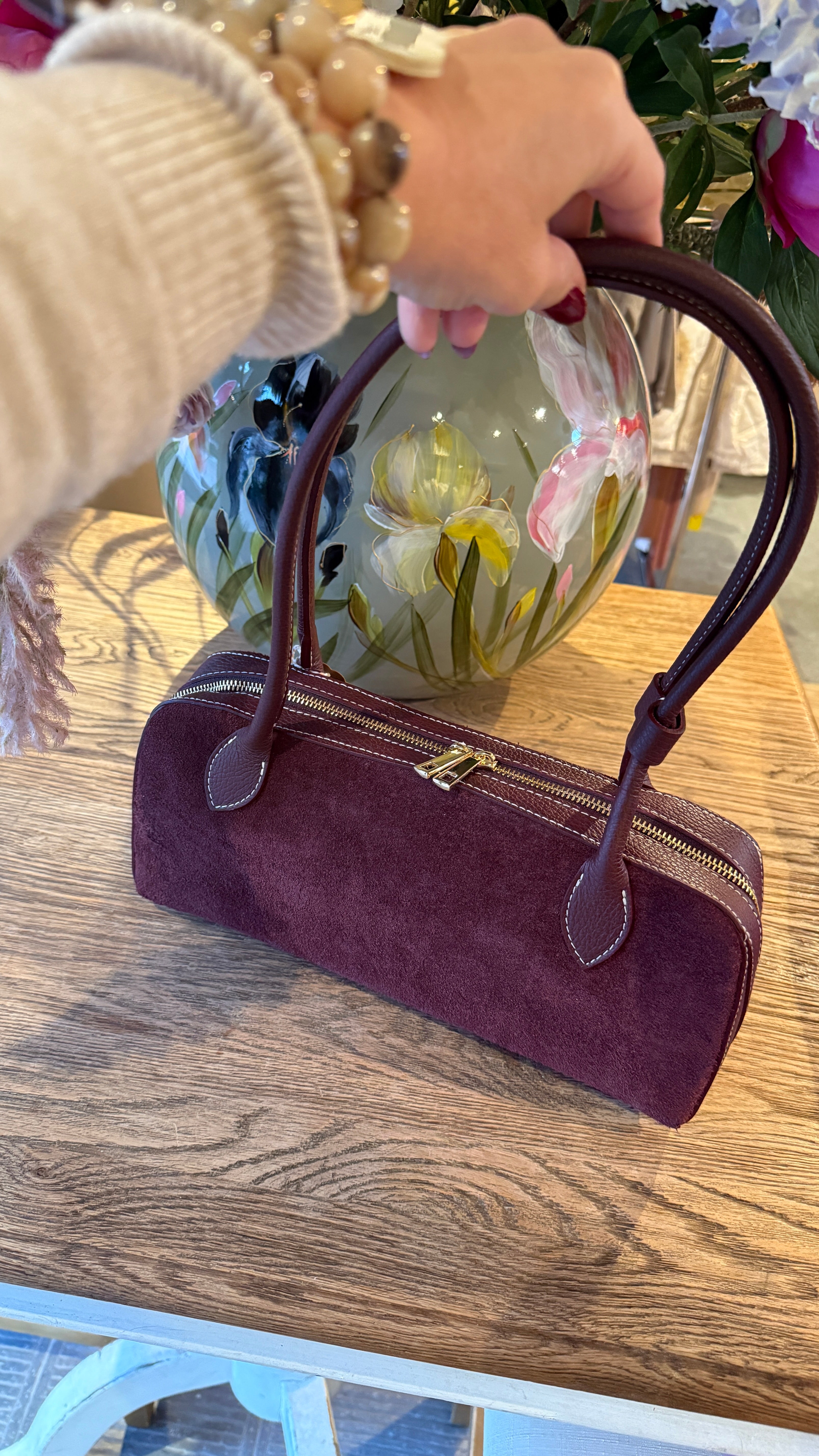 Tas / leder/ suède/ burgundy