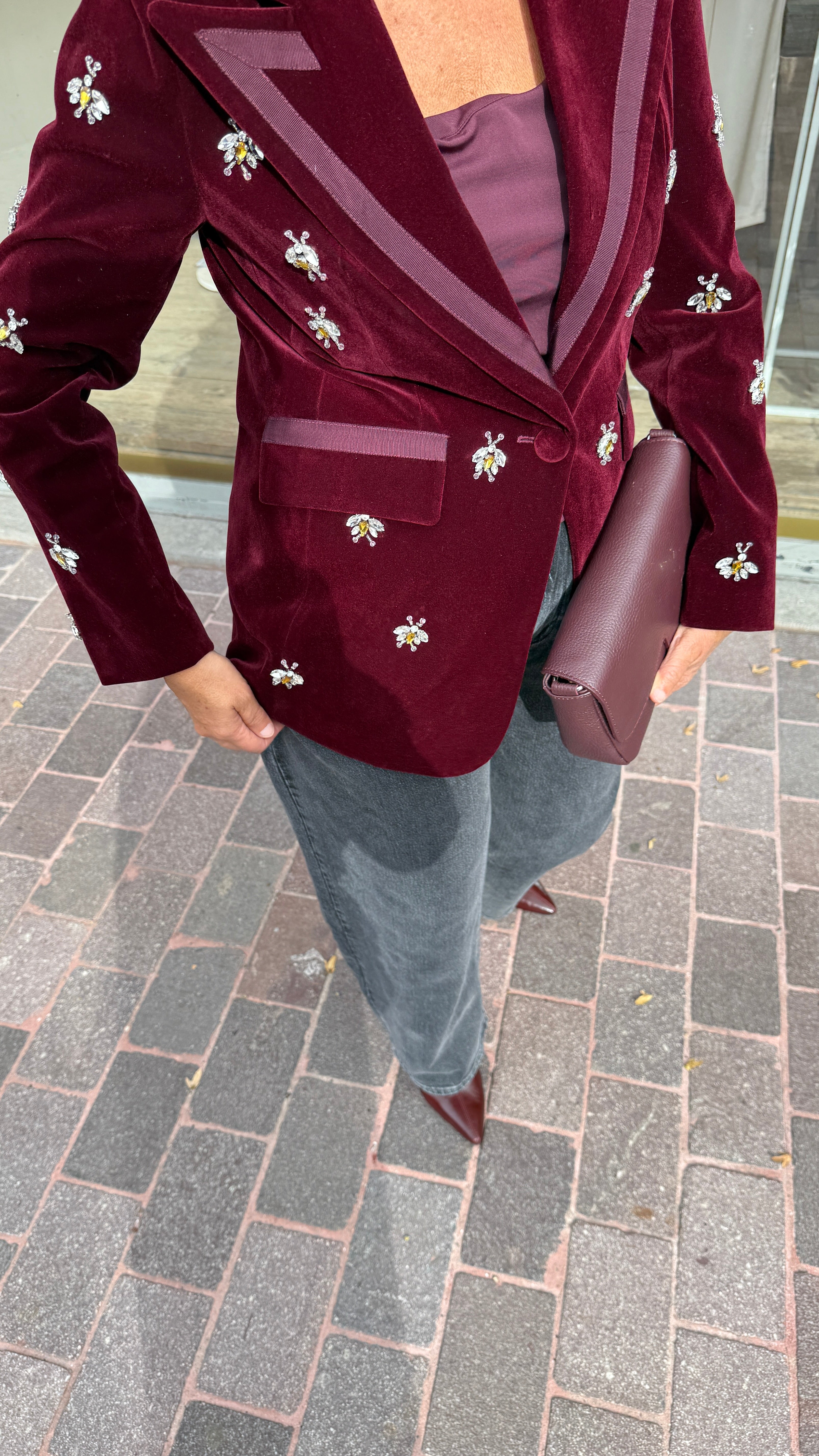 Velvet blazer met steentjes/ LEANNE
