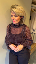 Afbeelding in Gallery-weergave laden, Blouse/ polkadot/bruin/JOAN
