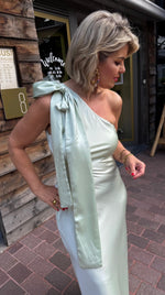 Afbeelding in Gallery-weergave laden, Satinlook jurk/ asymmetrisch/strik/ ALIZE
