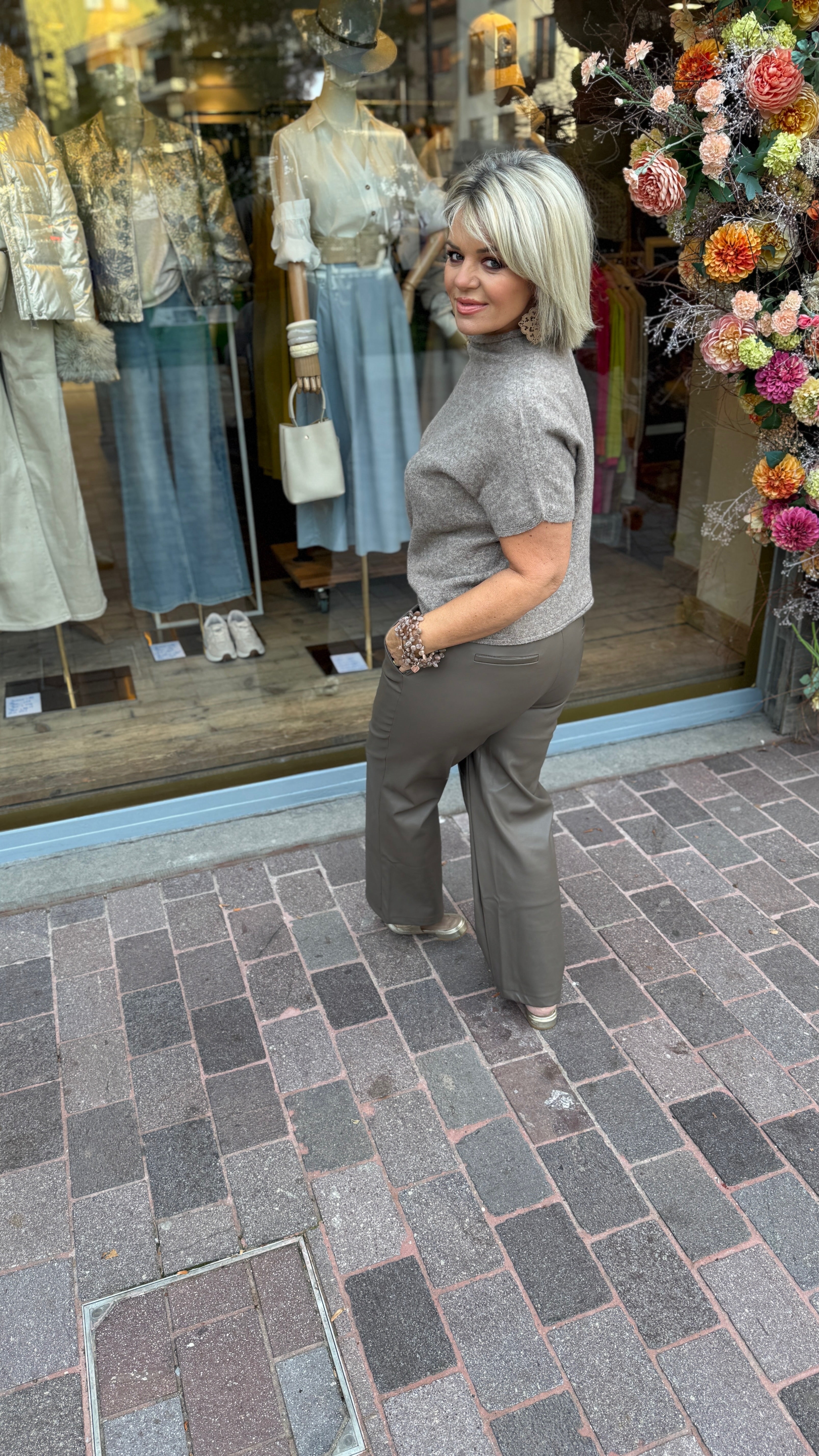Lederlook broek/ brede pijp/ KRISJE