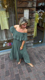 Afbeelding in Gallery-weergave laden, Off shoulder jurk/ groen/TESS
