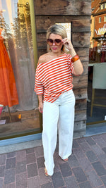 Afbeelding in Gallery-weergave laden, T-shirt streep/ oranje-wit/ ALEXA
