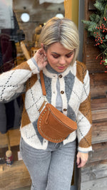 Afbeelding in Gallery-weergave laden, Cardigan/ Burlington ruit/ camel
