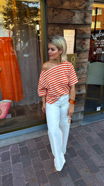 Afbeelding in Gallery-weergave laden, T-shirt streep/ oranje-wit/ ALEXA
