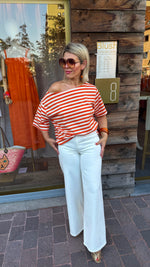 Afbeelding in Gallery-weergave laden, T-shirt streep/ oranje-wit/ ALEXA
