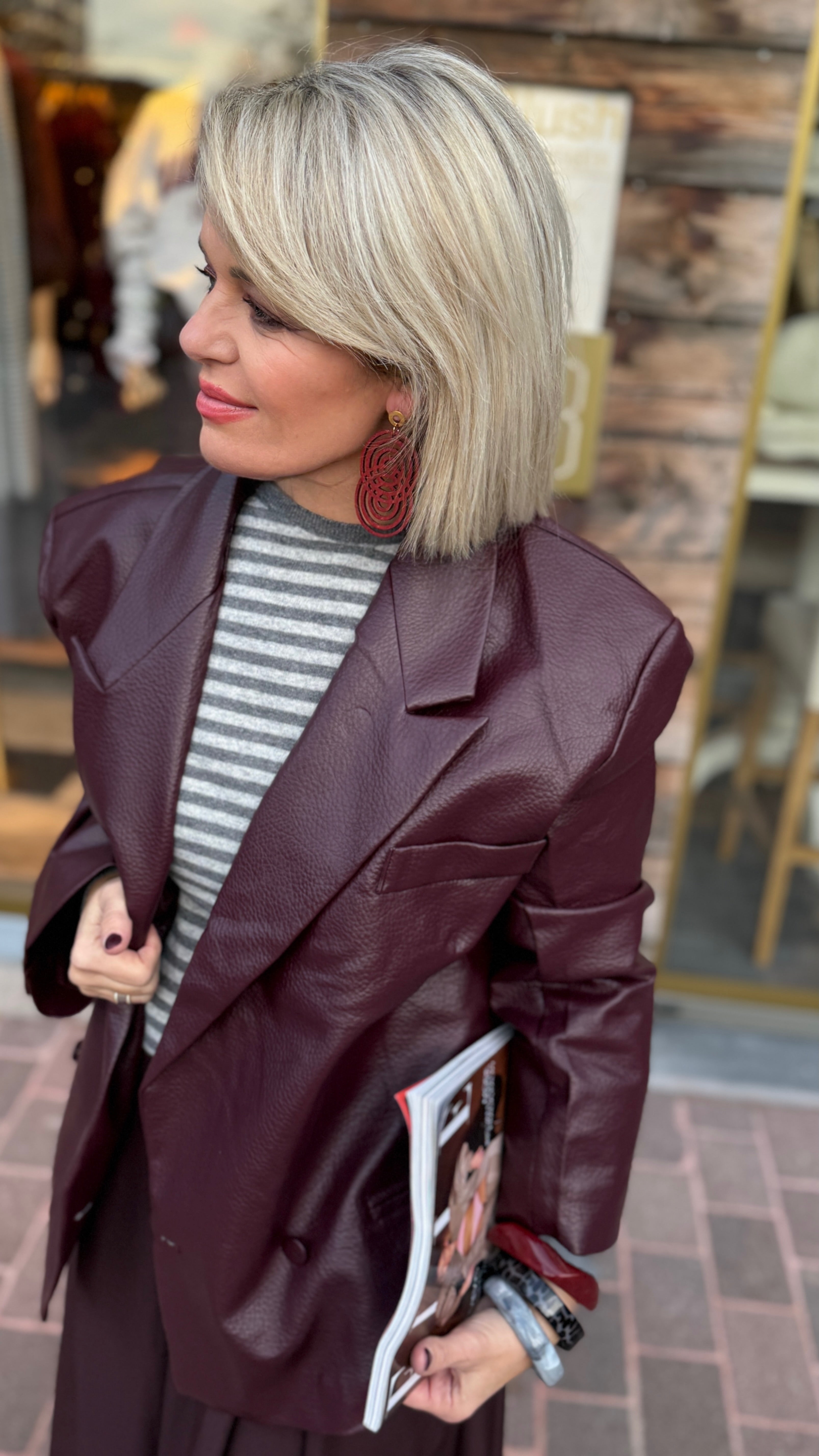 Lederlook jas/ bordeaux/LIES