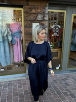 Afbeelding in Gallery-weergave laden, Satinlook jurk/ donkerblauw/NORA

