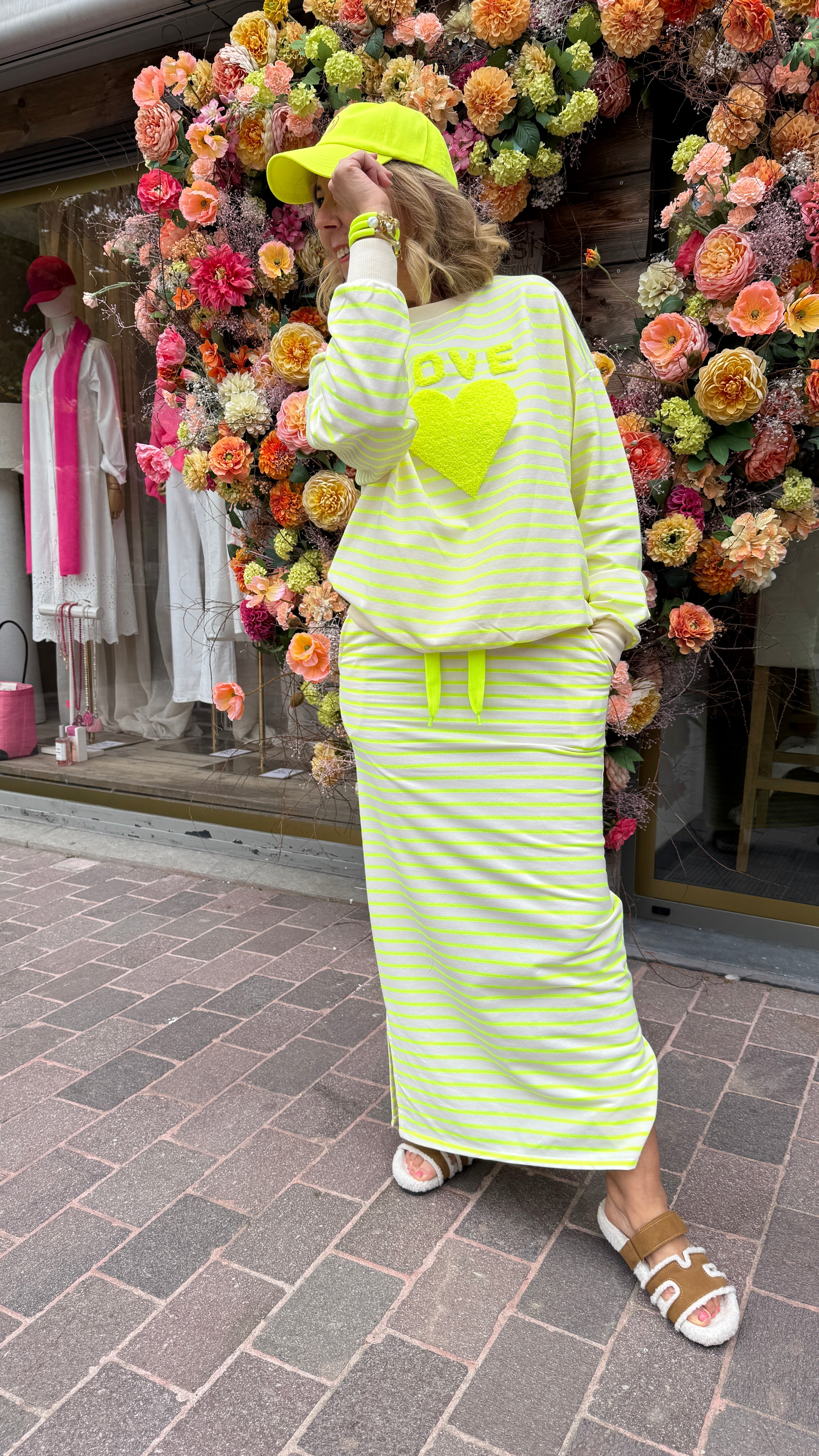 Sweater streep/ fluo geel/ hart
