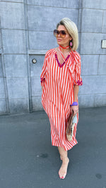 Afbeelding in Gallery-weergave laden, Jurk/ streep/ oranje/GHILAINE
