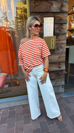 Afbeelding in Gallery-weergave laden, T-shirt streep/ oranje-wit/ ALEXA
