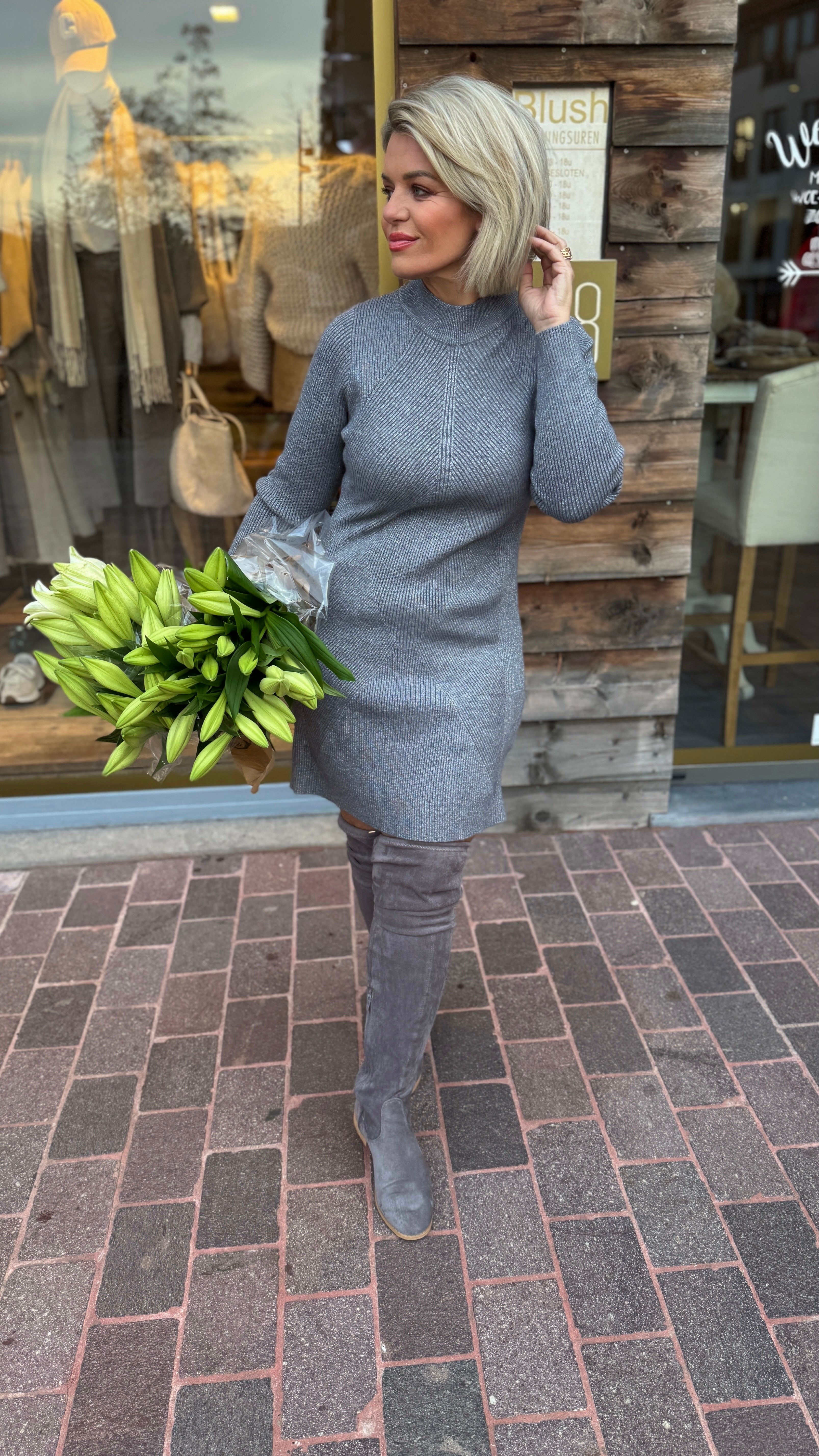 Knit dress/ silver/midi/NEVER FULLY DRESSED