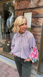 Afbeelding in Gallery-weergave laden, Hemd/ ballonmouw/ geborduurde bloem/LEA
