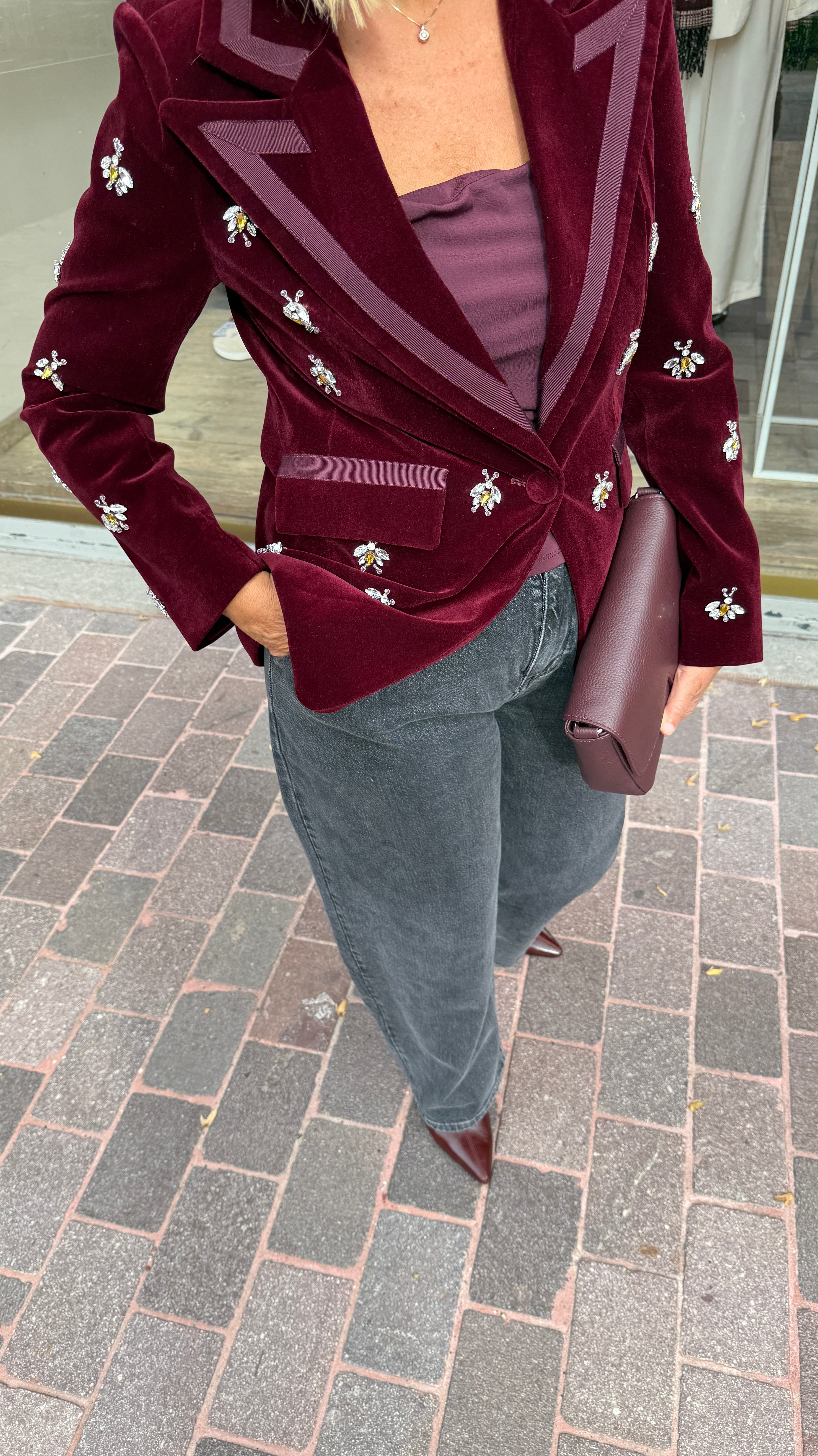 Velvet blazer met steentjes/ LEANNE