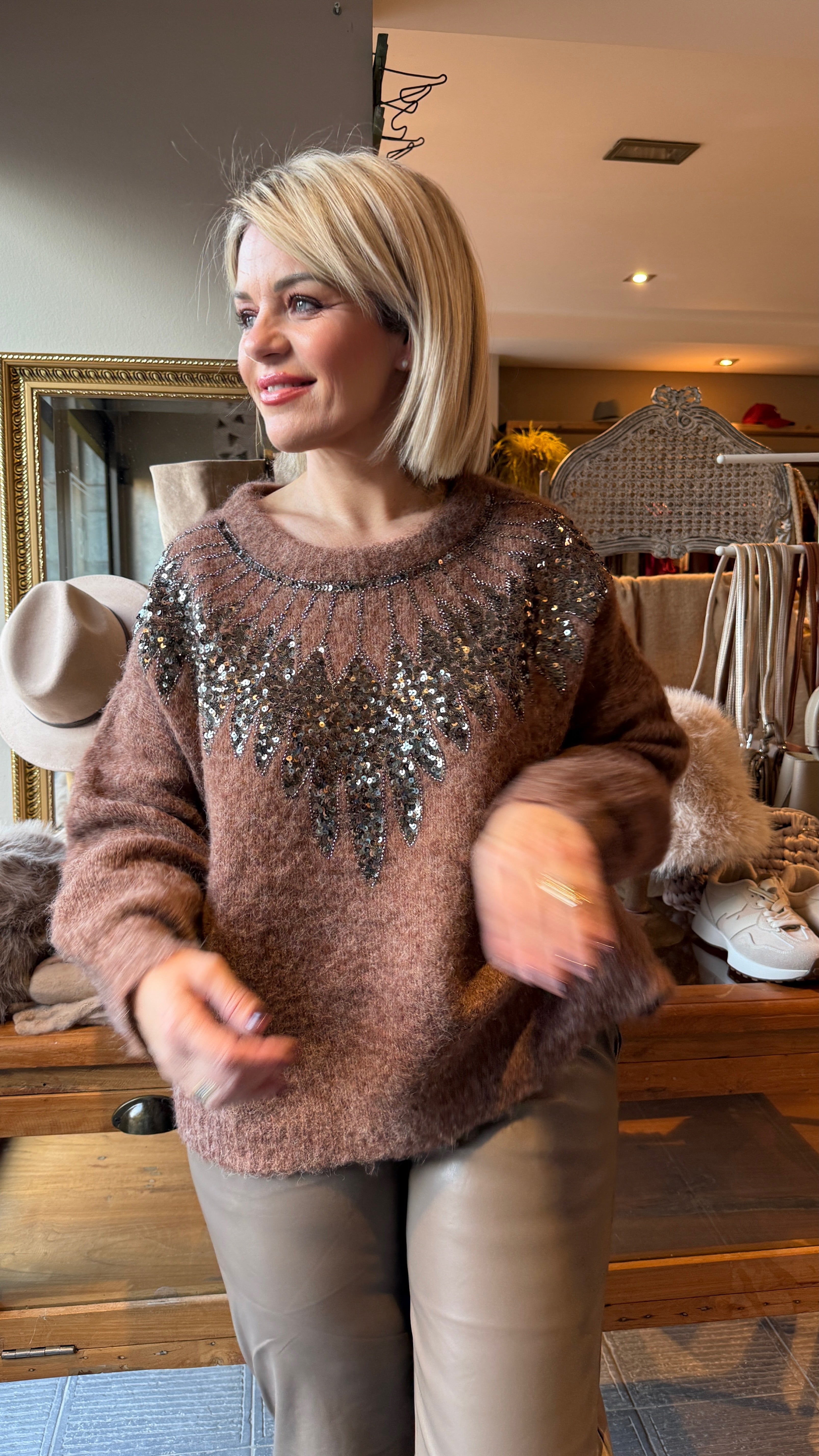 Trui paillet/ bruin/ NOMI