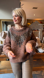 Afbeelding in Gallery-weergave laden, Trui paillet/ bruin/ NOMI
