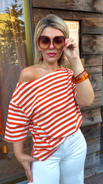 Afbeelding in Gallery-weergave laden, T-shirt streep/ oranje-wit/ ALEXA
