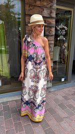 Afbeelding in Gallery-weergave laden, Satinlook jurk/ asymmetrisch/ JULIENNE
