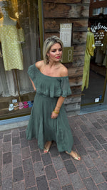 Afbeelding in Gallery-weergave laden, Off shoulder jurk/ groen/TESS
