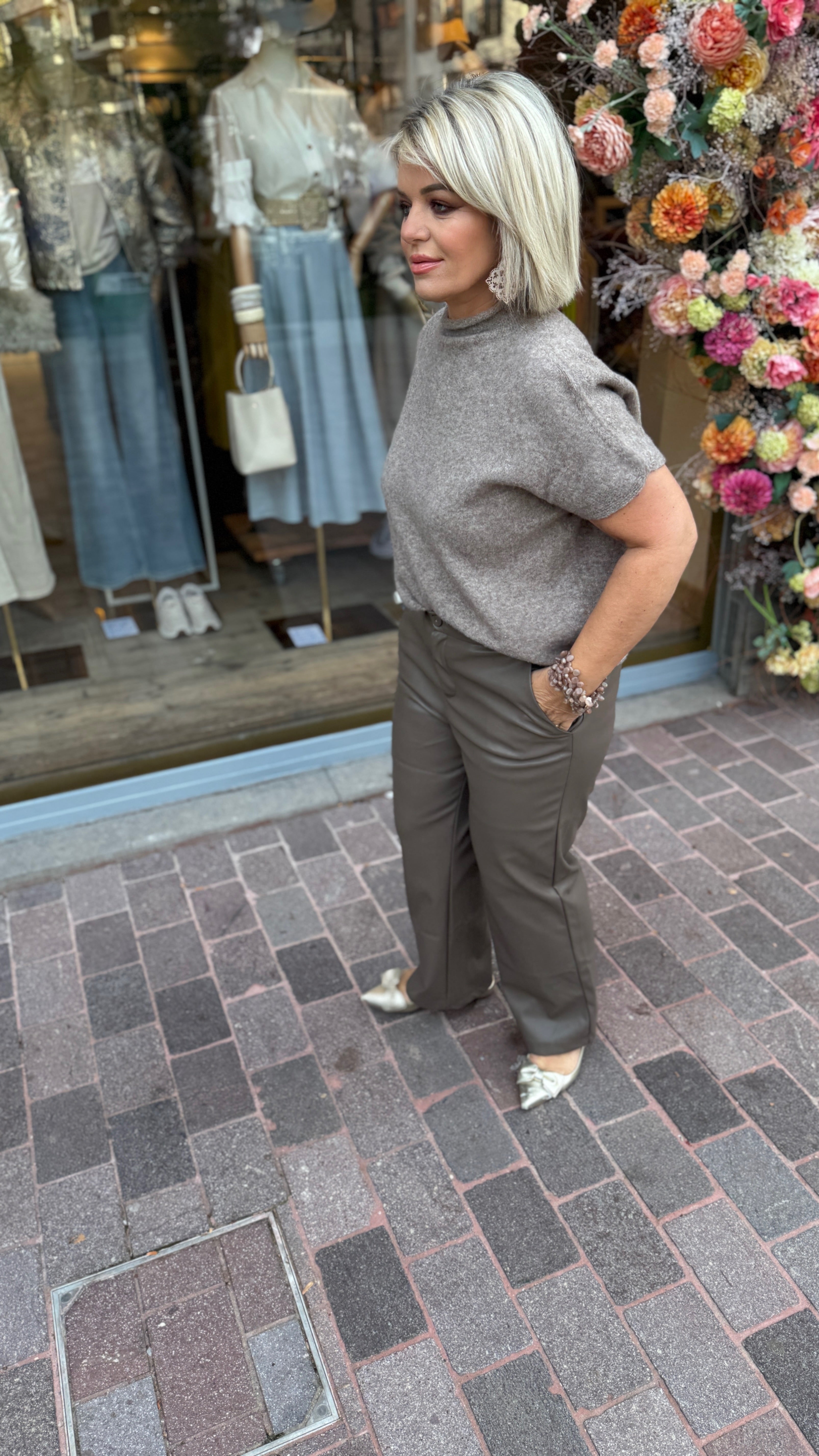 Lederlook broek/ brede pijp/ KRISJE