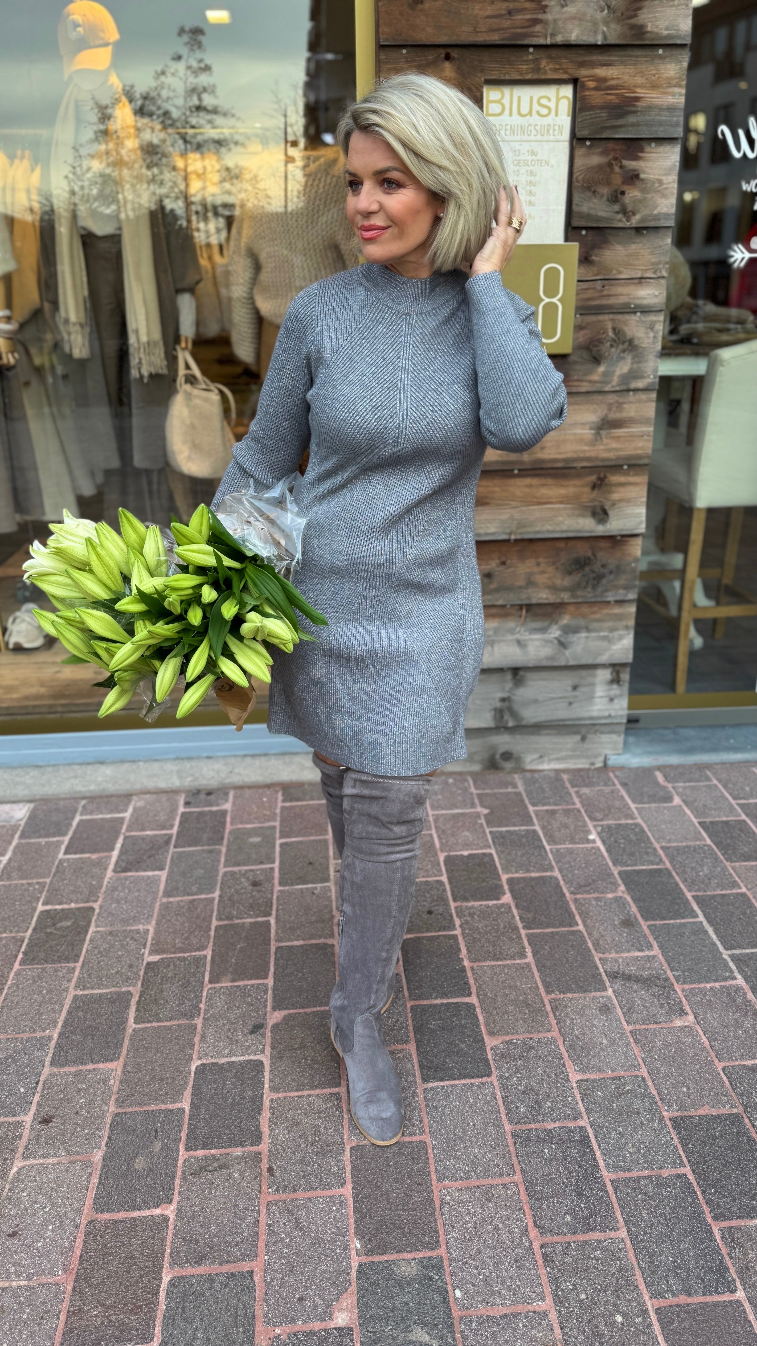 Knit dress/ silver/midi/NEVER FULLY DRESSED