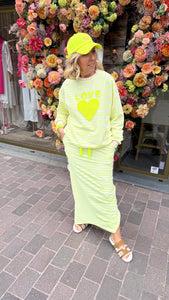 Sweater streep/ fluo geel/ hart