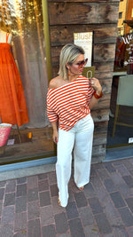 Afbeelding in Gallery-weergave laden, T-shirt streep/ oranje-wit/ ALEXA
