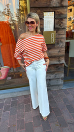 Afbeelding in Gallery-weergave laden, T-shirt streep/ oranje-wit/ ALEXA
