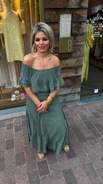 Afbeelding in Gallery-weergave laden, Off shoulder jurk/ groen/TESS
