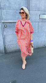 Afbeelding in Gallery-weergave laden, Jurk/ streep/ oranje/GHILAINE
