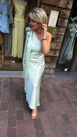 Afbeelding in Gallery-weergave laden, Satinlook jurk/ asymmetrisch/strik/ ALIZE

