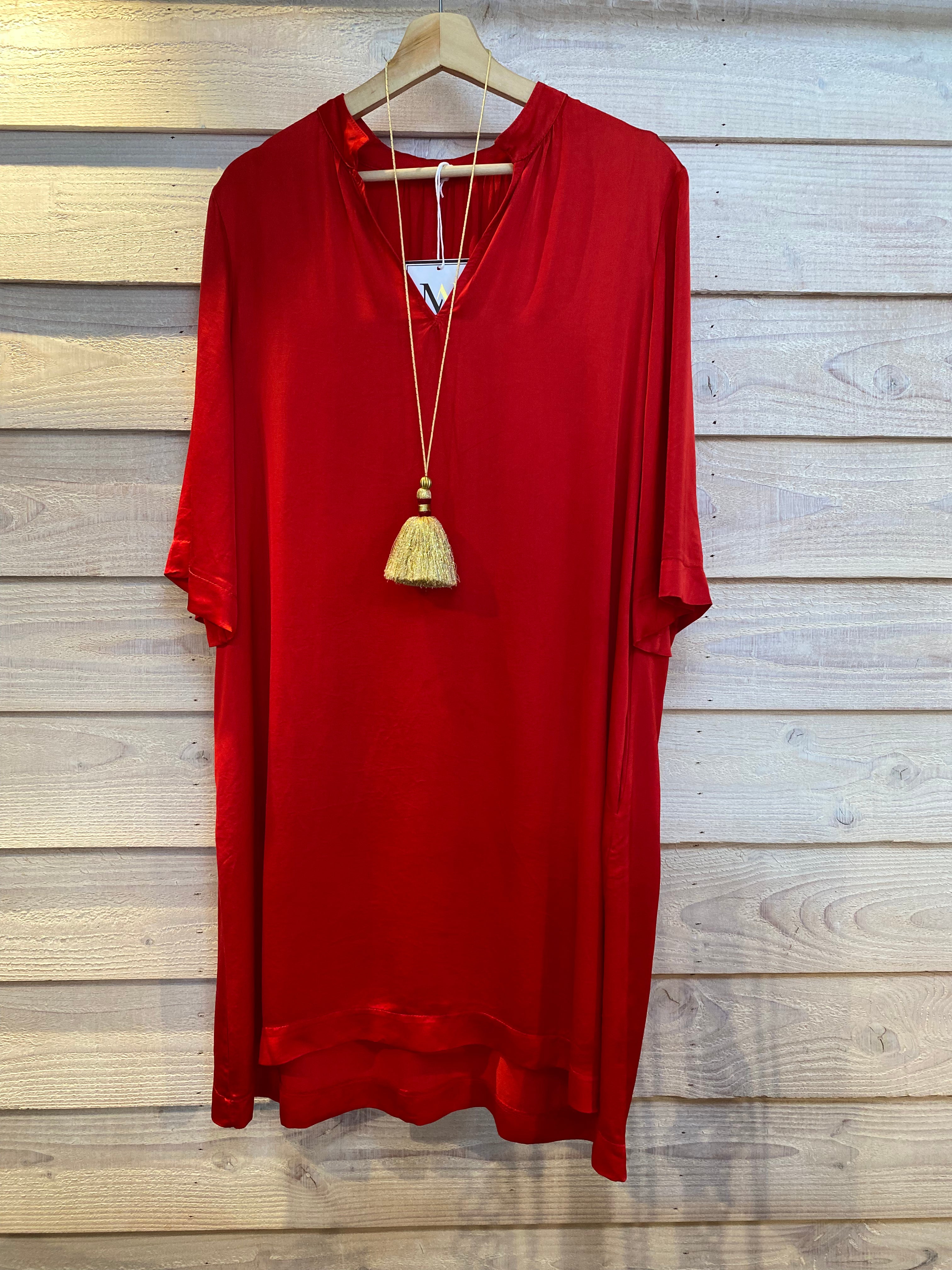 Satinlook jurk kort/ rood/ AURÉLIE